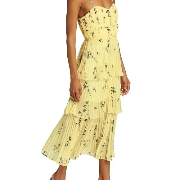 self portrait gold tiered dress Tiered Midi Dress